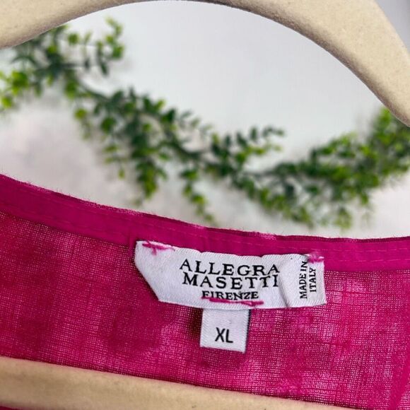 Allegra Masetti Pink Linen Dress XL Made in Italy Shift Sleeveless Mini Boho - Picture 2 of 14